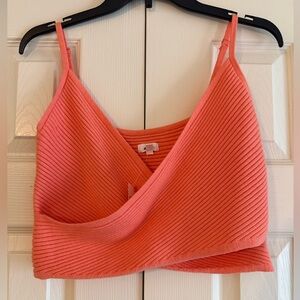 aerie Coral Ribbed Surplice Crop Top